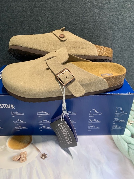 Birkenstock Shoes - Birkenstock Women's Suede Slip-On Clog Sandals in Tan